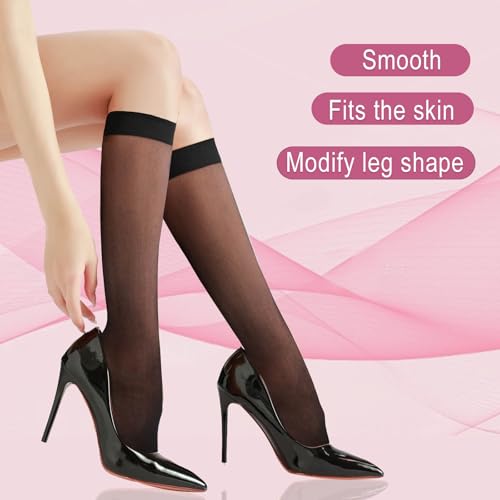Image of Weziarer 12 Pairs Knee High Stockings for Women,20D Nylon Sheer Stocking Socks with Reinforced Toe