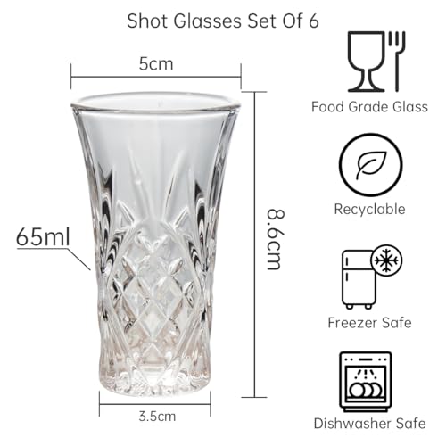 BCnmviku 6Pack Shot Glasses 65ML/2.2OZ Tequila Glasses Heavy Base Cordial Glasses