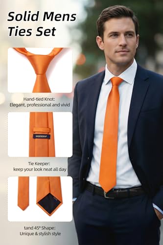 Image of HISDERN Mens Ties Solid Color Ties for Men Formal Necktie with Pocket Square Set Satin Silk Neck Tie Handkerchiefs Set
