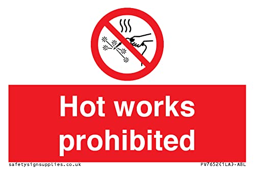 Cartello "Hot Works Vietato", 75 X 50 Mm, Formato A8L