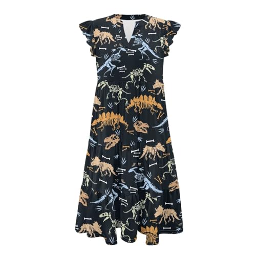 Image of Womens Summer Dress Ruffle Sleeve V Neck Dress Casual Fit Flowy Beach Vacation Sundress with Pocket S-2XL