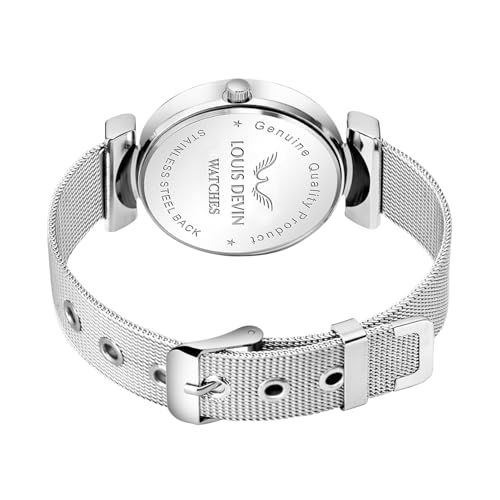 Image of LOUIS DEVIN Mesh-Type Stainless Steel Chain Analog Wrist Watch for Women (Black /Blue /Pink /Green Dial) | LD-L504-CH