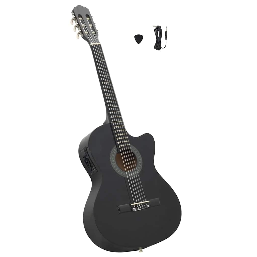Westerngitarre Cutaway mit 4-Band-EQ Schwarz aus Lindenholz für Einsteiger und Kinder, inklusive Zubehör, Gurt, Plektrum, Stimmgerät, Tasche, ideal für Hobby und Unterricht