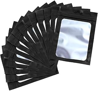 100 Pieces Foil Ziplock Bags (Black, 10x15cm) Resealable Mylar Food Storage Bags with Clear Window