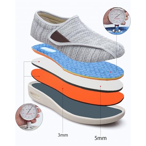 Medical Shoes for Swollen Feet, Men's Adjustable Breathable Orthopedic Non-Slip Diabetic Sandals, with 3 Pairs Insoles Replacement and 1 Pair Compression Sock, for Elderly Foot Pain Relief4