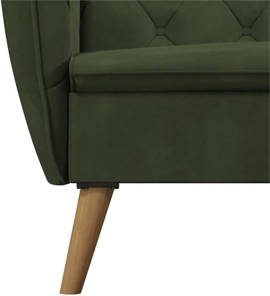 Pemberly Row Memory Foam Convertible Futon, Green Velvet Upholstery, Button-Tufted Design, Sturdy Wood Frame, Split-Back Couch for Sitting, Lounging or Sleeping, 83 x 33.5 x 32.5 in