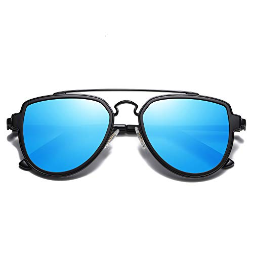 SOJOS Fashion Polarized Aviator Sunglasses for Men Women Mirrored Lens SJ1051 with Black