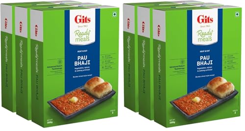 Image of Gits Ready to Eat Pav Bhaji, Pure Veg, Heat and Eat, Microwaveable, 900g (Pack of 6, 300gm Each)