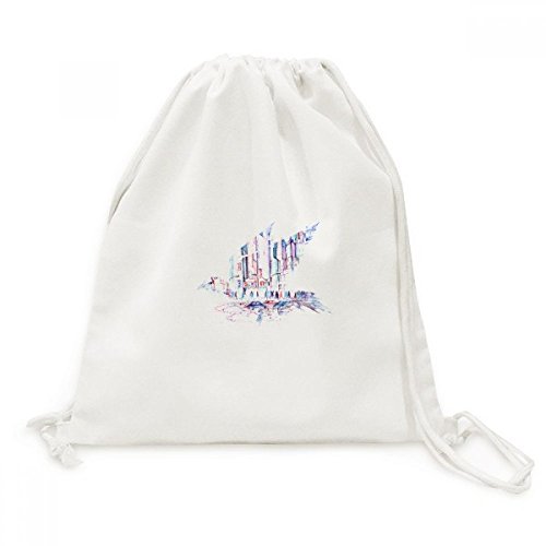 Toile drawstring backpack avec aquarelle voitures et gratte-ciel pour voyage