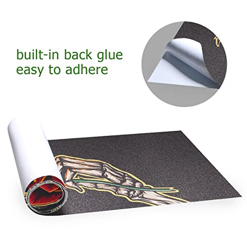Hussrity Skeleton Hand Burning Rose Longboard Grip Tape 44" X 10" Bubble Free Skateboard Grip Tape Sheet Scooter Grip Tape Easy Apply Grip Tape For Skateboards #TOP3