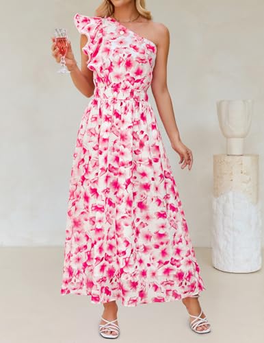 Image of ZESICA Women's 2026 Summer Floral Sleeveless Maxi Dress | One Shoulder, Sleeveless, Ruffle, High Waist, Beach Wedding Guest, Vacation, Graduation, Bridal Shower, Boho Long Dresses