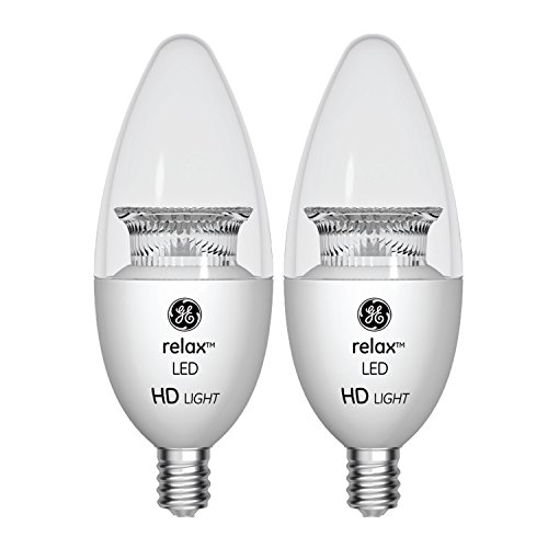 GE Lighting 92288 LED Relax HD 6.5-watt (60-watt Replacement), 500-Lumen Blunt Tip Light Bulb with Candelabra Base, 2-Pack