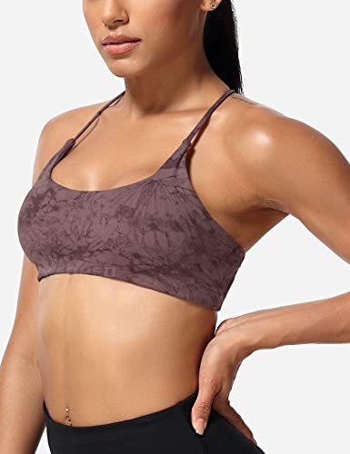 Yeoreo Pearl Women's Sports Bra Strappy Criss Cross Back Bra Backless Removable Padded Yoga Crop Top Tie Dye Black Grey M #TOP1