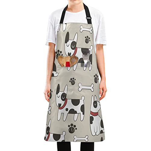 Xigua Aprons For Women Men Large Size Cooking Kitchen Aprons With Pockets, Spotted Dog Footprint Adjustable Waterproof Gardening Bib Apron For Painting Bbq Gardening Baking #TOP1