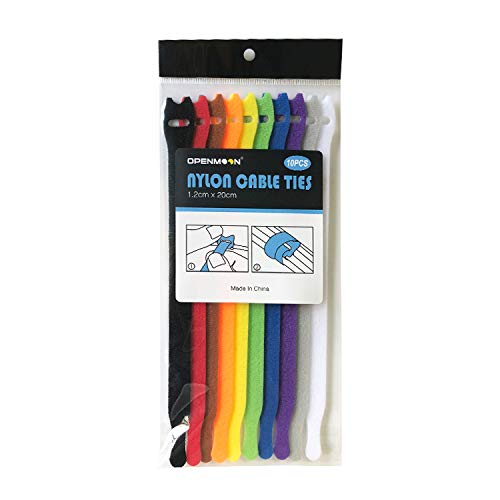 OPENMOON10PCS Reusable Fastening Cable Ties with Hook and Loop, Multi-Purpose Cable Straps Wire Ties Cable Management