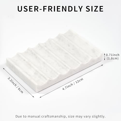 LWALMS White Marble Soap Dish - Rectangle Decorative Stone Soap Bar Tray for Bathroom Sink Shower, Self Draining Marble Sponge Holder for Kitchen Countertop — view 2