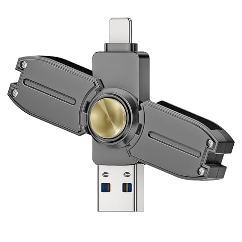 Exsellon 128GB Pen Drive iPhone con diseño de peonza metálica, Pendrive para Phone/Pad/Android/PC/Mac/Tablet，3 en 1Memoria Externa Phone Apto para Guardar Fotos, vídeos y aliviar el estrés