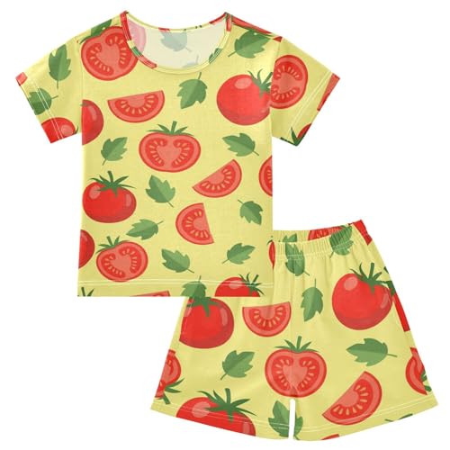 Pajama Short Sets Tomato Slice Leaf Pattern Soft Cotton Summer Sleepwear 2 Piece PJS Size 5-14T