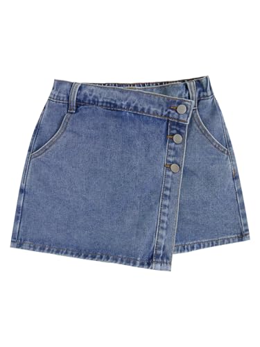 WDIRARA Women's High Waisted Button Front Denim Skort Asymmetrical Hem Skirt Shorts