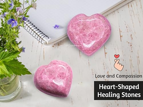 Image of Crystal Heaven Certified Thulite Heart Palm Pebbles Stones For Anxiety Stress Relief Massage - Aaa Grade Original Healing Gemstone Agate Heart Palm Stone For Yoga Meditation Spiritual