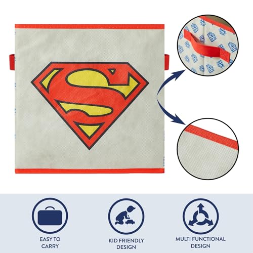 Image of Superman Kids Storage Cubes, 2 Pack Foldable Fabric Bins with Handles, Collapsible Organizer Boxes for Bedroom, Playroom & Nursery, Durable Kids Storage Solution