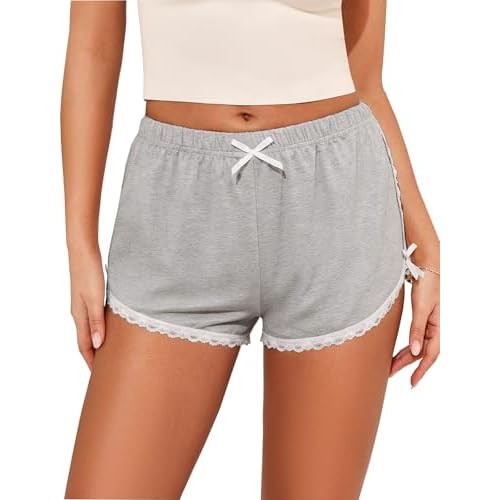 Marvmys Womens Pajama Shorts Lace Trim Sleep Shorts Summer Casual Lounge Pj Bottoms S-2XL Small Light Grey