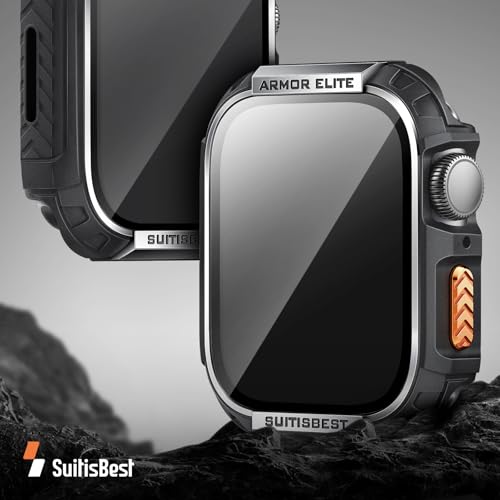 Suitisbest 金属製頑丈なケース Apple Watch 45mmケース、耐衝撃保護ケース バンパー フルメタルベゼル 9H 強化ガラススクリーンプロテクターカバー iWatch 9 8 7用
