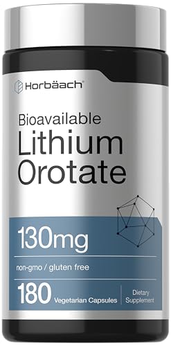 Horbäach Lithium Orotate 130mg | 180 Capsules | Non-GMO, Gluten Free, Vegan | 5mg Bioavailable