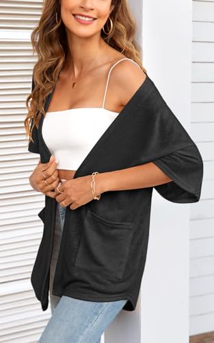 Womens Short Sleeve Kimono Cardigans Lightweight Summer Cardigan Casual Loose Beach Cover Up Curved Hem with Pockets4