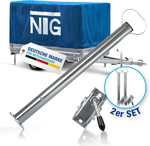 NTG Anhänger Stützen mit Klemmhalter 600 mm 2 Stück Stütze mit 300 kg Traglast Anhängerstütze Ø48 mm aus verzinktem Stahl höhenverstellbar mit Griff für PKW Anhänger Wohnwagen robust & wetterfest