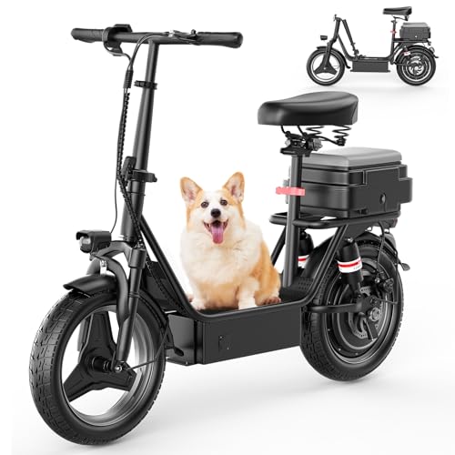 PIKABIKE Electric Scooter Adults, 1000W Peak Motor, 35 Miles of Range Scooter with Seat, 30MPH Top Speed, Foldable Escooter with Rear Box for Pets and Cargo, Dual Suspension for Commuting