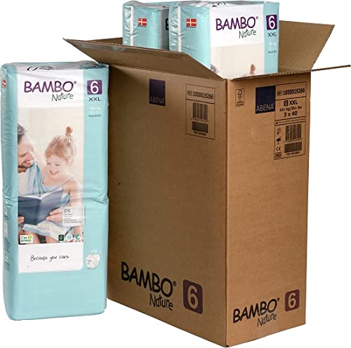 Bambo Nature Pañales ecológicos de primera calidad, tamaño XL 6 (34+lb/16+kg) protector de funda 120 unidades