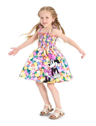Image of Disney Princess Frozen Elsa Minnie Stitch Toddler Girl Dress Bow Tie Straps Smocked Summer Outfit Birthday Party Clothes 2-9Y