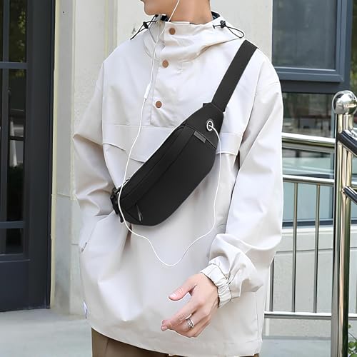Large Crossbody Waist Bag with 3 Zipper Pockets and Earphone Port, Hands-Free Wallet and Phone Bag for Travel, Running, Festivals, and Sports, Fits All Cell Phones - Black