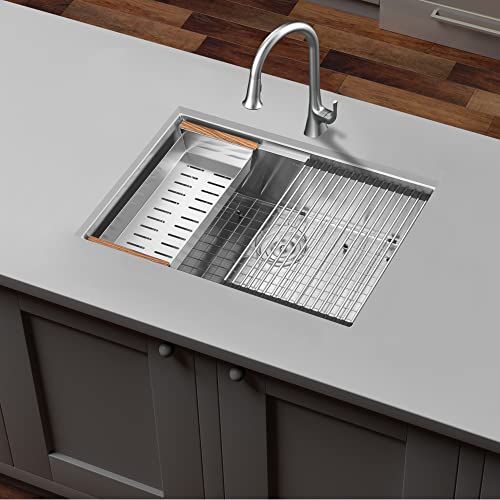 Ancona An-3371 Undermount 28” Single Bowl Workstation Kitchen Sink With Accessories In Satin Stainless Steel #TOP7