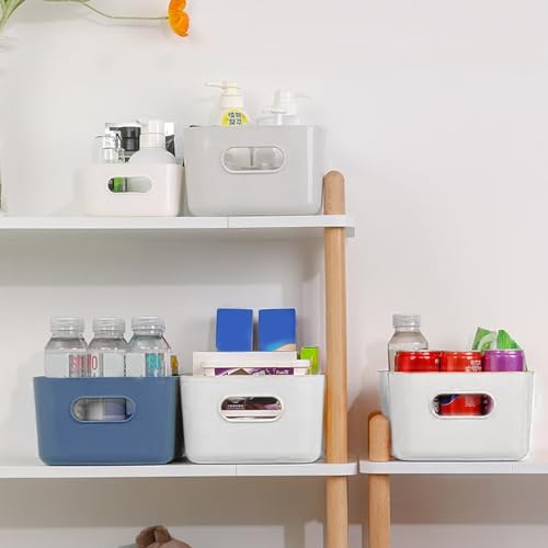 JJZGPP 12 Stück Aufbewahrungsboxen,Aufbewahrungsbox Kunststoff, Aufbewahrungsboxen mit Griffen, 3 Farben Aufbewahrungskorb Ordnungsbox für Regale,Schubladen,Büro,Bad,Spielzeug,Küche