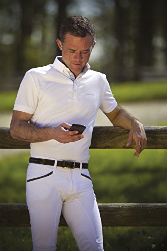 Equi-Theme/Equit'M 987008102 Mesh, Polo a Maniche Corte Unisex-Adulto, Bianco/Righe Blu/Bianco Contrasti, Taglia Unica