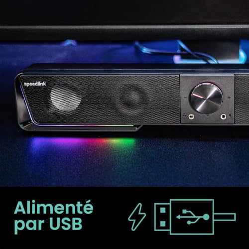 Speedlink Gravity RGB Barre de Son stéréo - Haut-Parleur Bluetooth pour Smartphone/Tablette - Éclairage RVB - Prise Casque et Microphone Noir – vue 8
