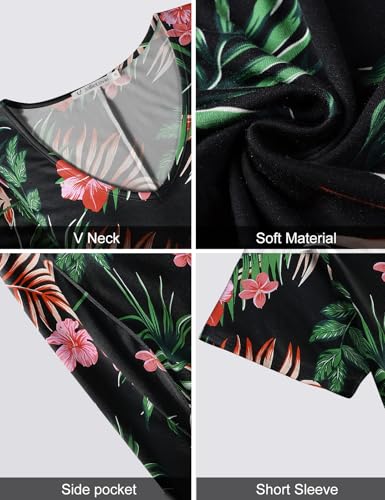 Image of JollieLovin Women T Shirt Plus Size Summer Swing Dresses Short Sleeve V Neck Loose Casual Dress(L-5X)