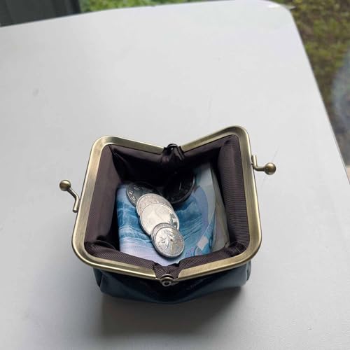 1Pcs Genuine Leather Clutch Women Genuine Coin Clip Lock Wallet Vintage Coin Purse Coin Organizer Clutch With Buckle for Men & Women (Brown)4