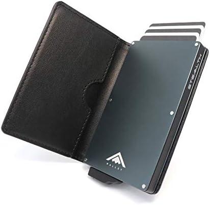 STEALTH Wallet RFID Card Holders - Smart Minimalist NFC Blocking Pop Up Wallets with Gift Box - Slim Lightweight Metal Credit Cards Holder & Contactless Protector (Grey Aluminium with Black Leather)