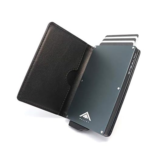 Stealth Wallet RFID Kaart Houder Portemonnee - Slimme Minimalistische Pop Up Portemonnees met Cadeaubox - Slanke Lichte Metalen Creditcardhouders voor Mannen (Grijs Aluminium, Zwart Leer)