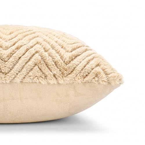Image of Wakefit Designer Cushion Cover | 24x24 inch | Plush Fur Feel | Velvet Fabric | Machine Washable | Pack of 1 | Fur Beige