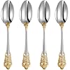 KEAWELL Luxury Dinner Spoon Set of 4 1810 Stainless Steel Tablespoons Silverware Spoon Set Mirror Polished 78 Inches Gold Accent