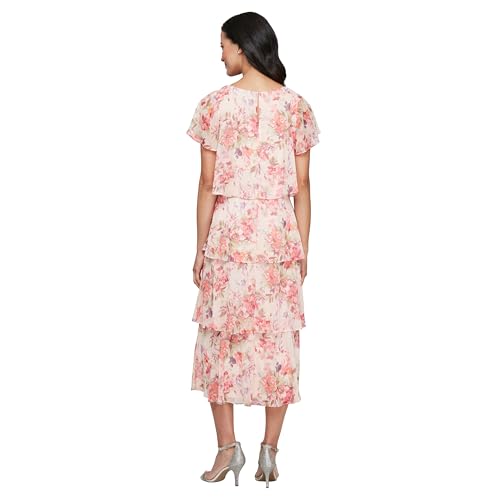 Image of S.L. Fashions Women's Floral Tiered Spring /Summer Wedding Guest, Cocktail Dress, Special Occasion (Plus Size)