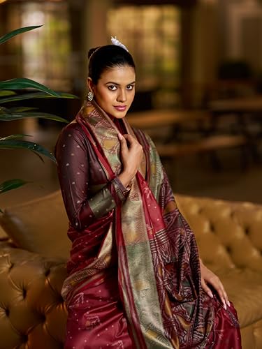 Image of MADHUHANSH Women's Cotton Linen Saree with Unstitched Blouse Piece and Solid Pattern | Mithila Painting Saree | Saree for Haldi Ceremony