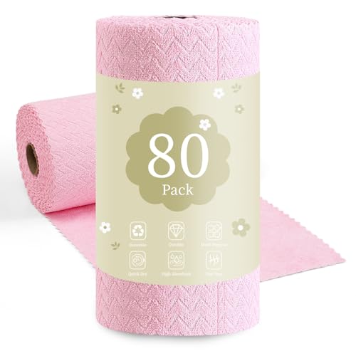 Image of 80 Pack Microfiber Cleaning Cloth Roll Reusable Paper Towels 12 inchx12 inch Tear Away Cloth,Absorbent Dish Rags for House Kitchen,Wash Cloths,Lint Free Rags for Window Cars Cleaning Supplies