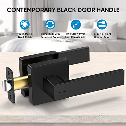 Ticonn Black Door Handle Heavy Duty, Matte Black Door Knob Reversible Square Door Lever For Bedroom, Bathroom And Rooms (Privacy Lock, 1-Pack) #TOP4