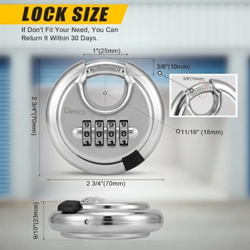 Image of DAYGOS 4 Digit Combination Disc Padlock with Hardened Steel Keyless Heavy Duty Combo Lock for Sheds,Fence,Storage Unit,Trailer,Moving Cube(3 /8-in Shackle)