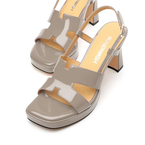 Image of ROSERWISH Heels for Women Chunky Block Platform High Heels Square Open Toe Strappy Heel Sandals Wedding Party Prom Fashion Slingback Dress Pump Sandals Shoes
